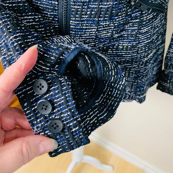 Cabi Size 4 Women's Tweed Blazer Jacket Black White Blue Zip Front Career Preppy - Picture 7 of 11